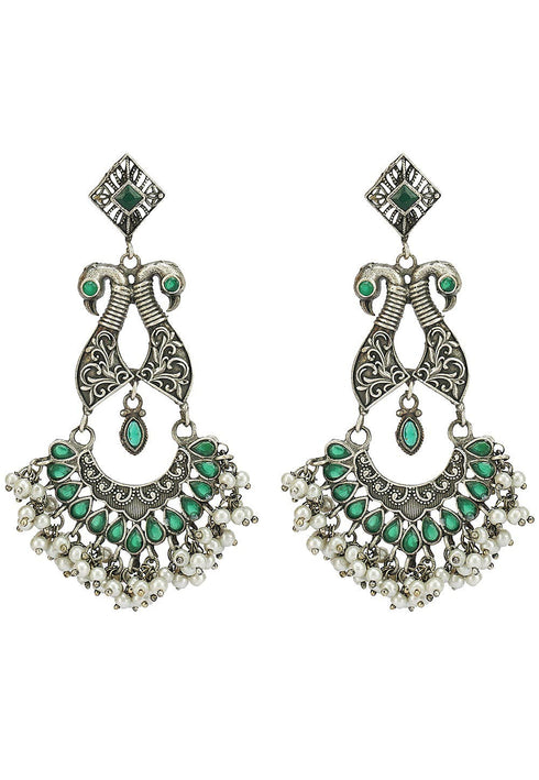 Green Stone Oxidised Earrings 20g